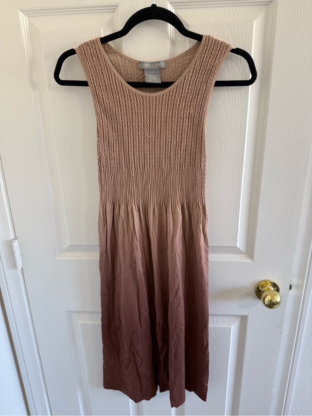 Lark + Grey Smocked Ombre Midi Dress in Taupe to Mauve